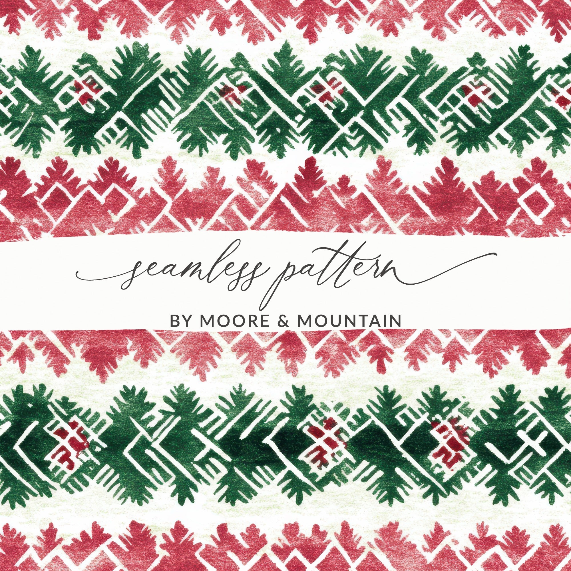 Red and Green Seamless Pattern Christmas Watercolor Digital - Moore and Mountain