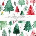 Red and Green Seamless Pattern Christmas Watercolor Digital - Moore and Mountain