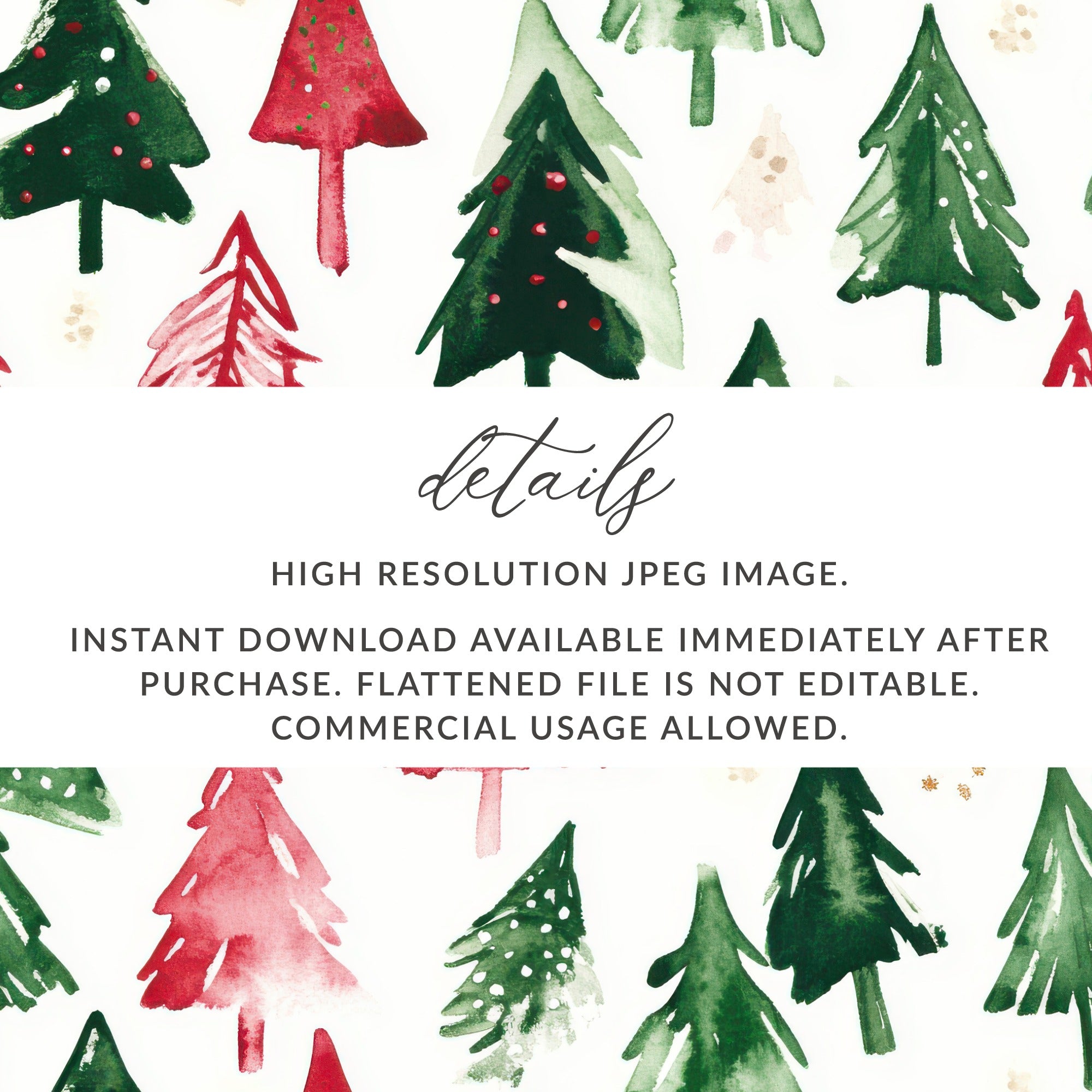 Red and Green Seamless Pattern Christmas Watercolor Trees - Moore and Mountain
