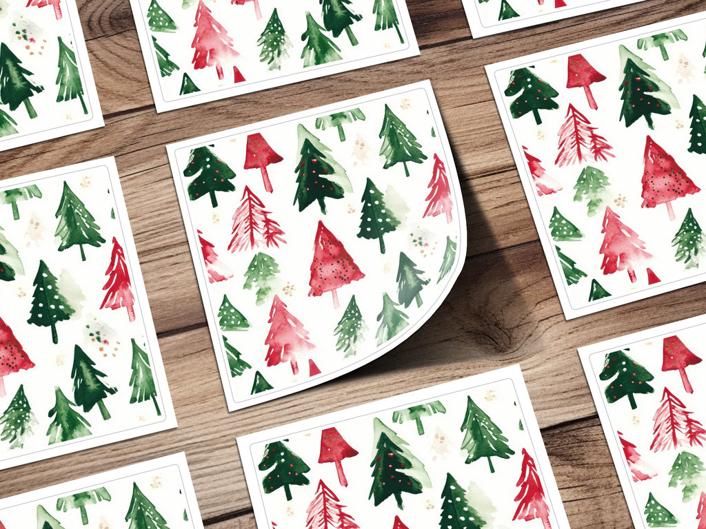 Red and Green Seamless Pattern Christmas Watercolor Trees - Moore and Mountain