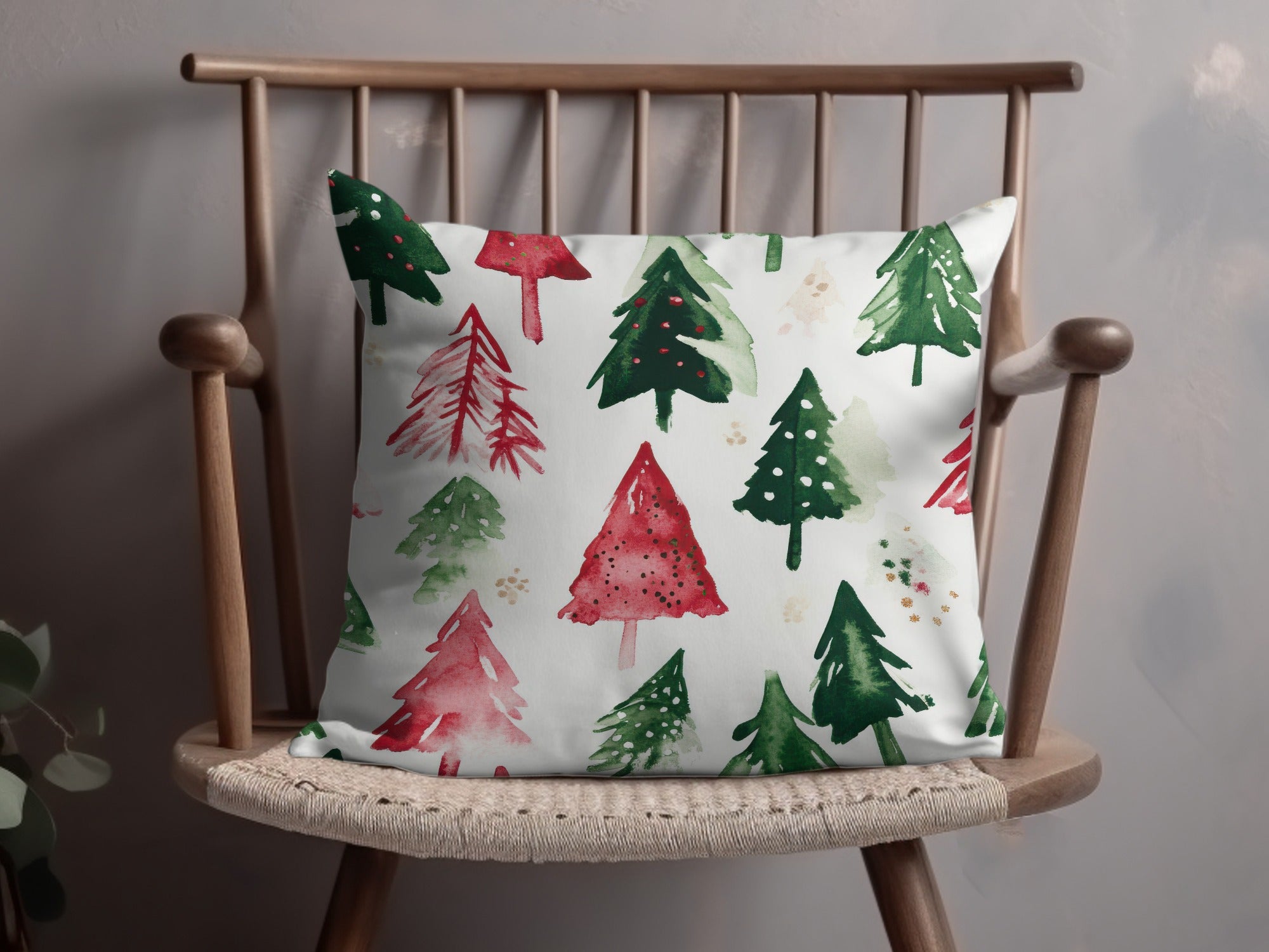 Red and Green Seamless Pattern Christmas Watercolor Trees - Moore and Mountain