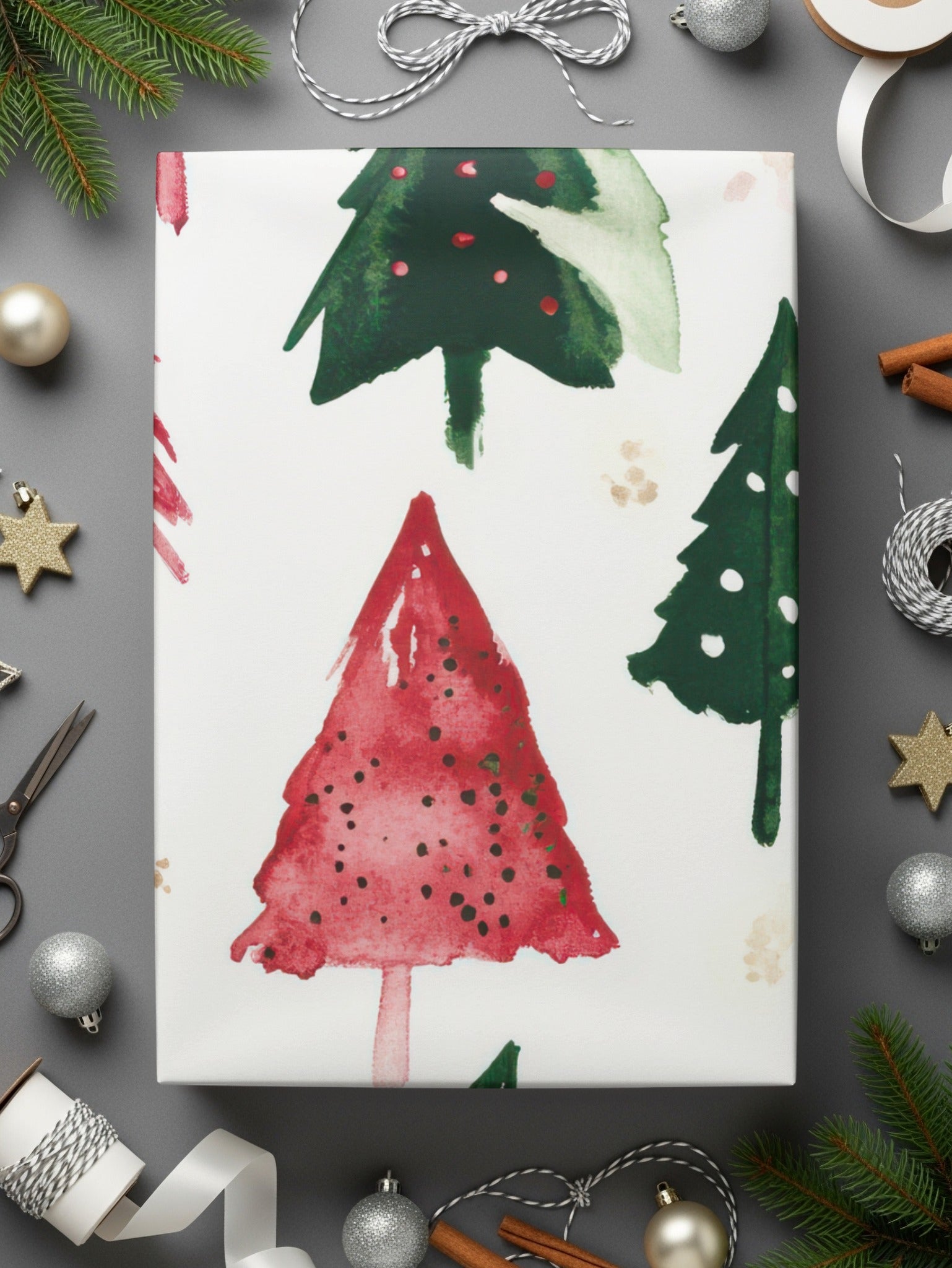 Red and Green Seamless Pattern Christmas Watercolor Trees - Moore and Mountain