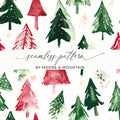 Red and Green Seamless Pattern Christmas Watercolor Trees - Moore and Mountain
