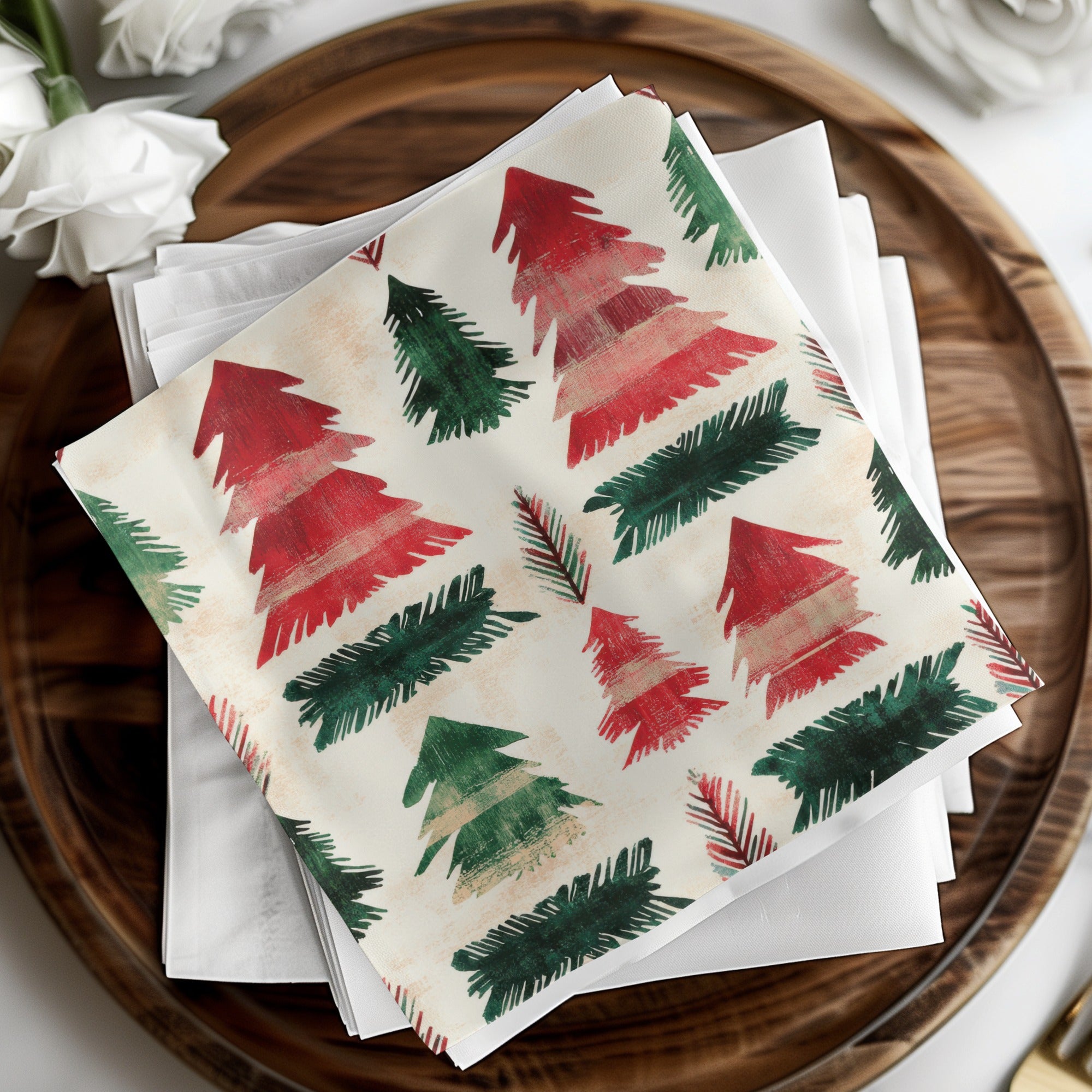 Red and Green Seamless Scandinavian Pattern Christmas Watercolor Digital - Moore and Mountain