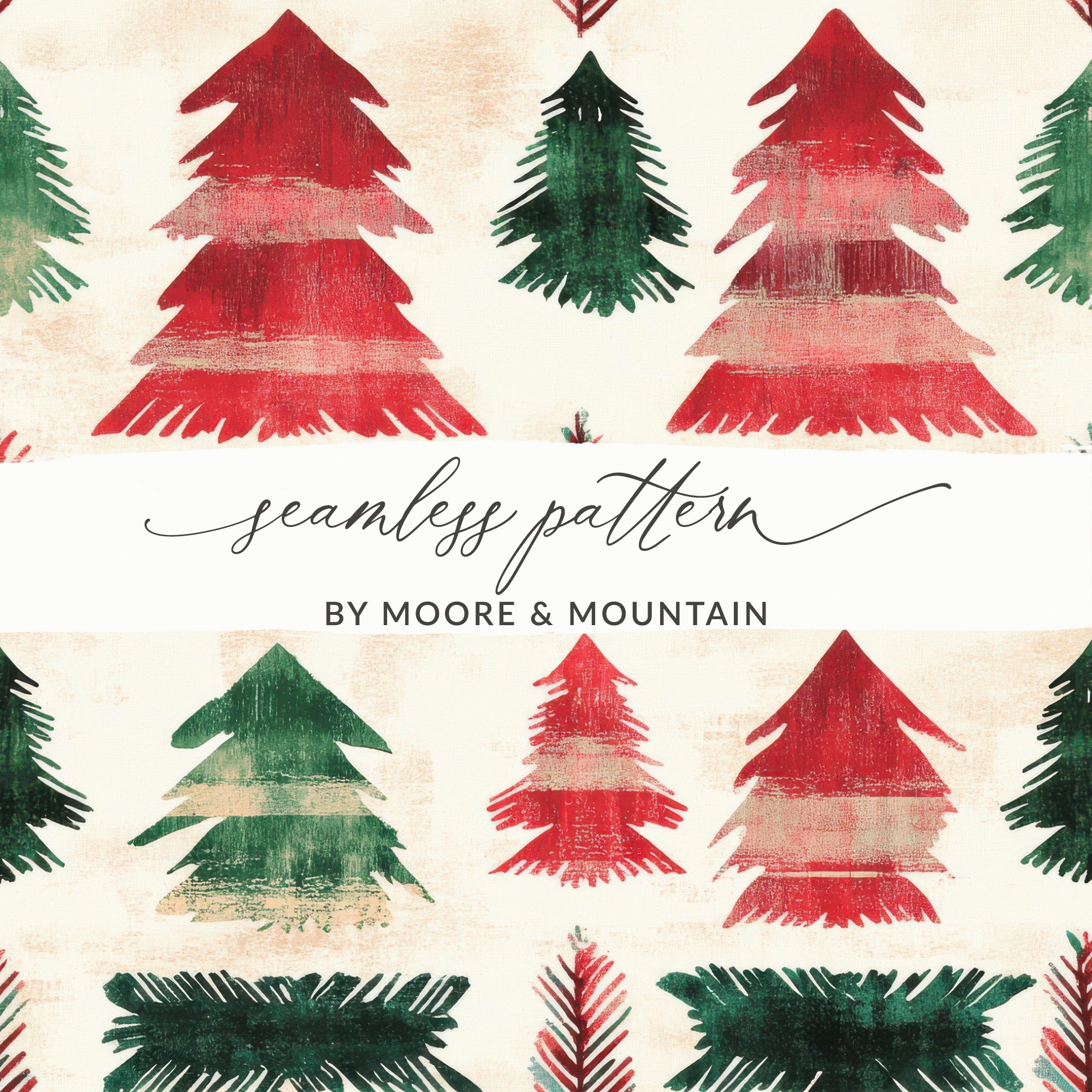 Red and Green Seamless Scandinavian Pattern Christmas Watercolor Digital - Moore and Mountain