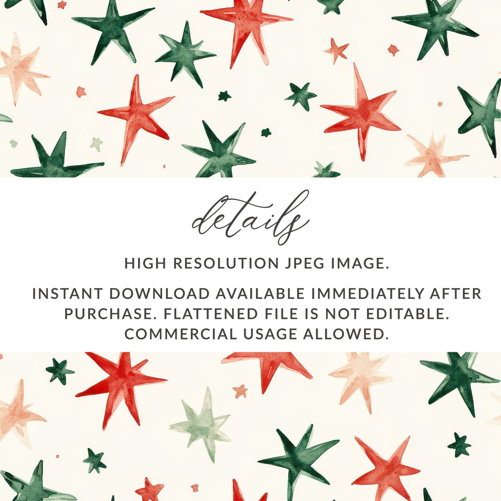 Red and Green Stars Seamless Pattern Christmas Watercolor - Moore and Mountain