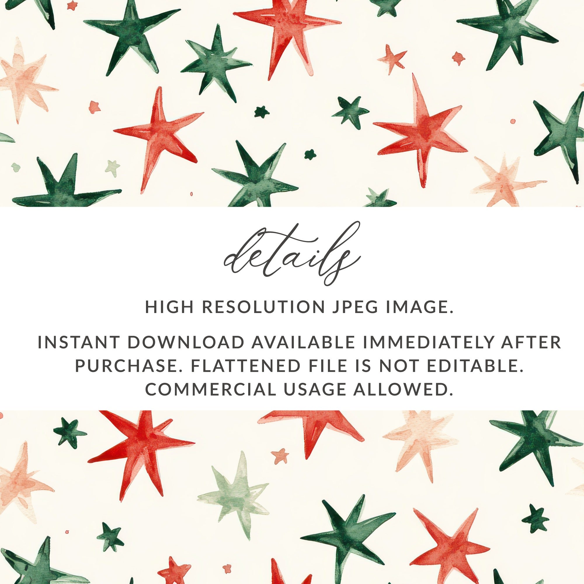 Red and Green Stars Seamless Pattern Christmas Watercolor - Moore and Mountain