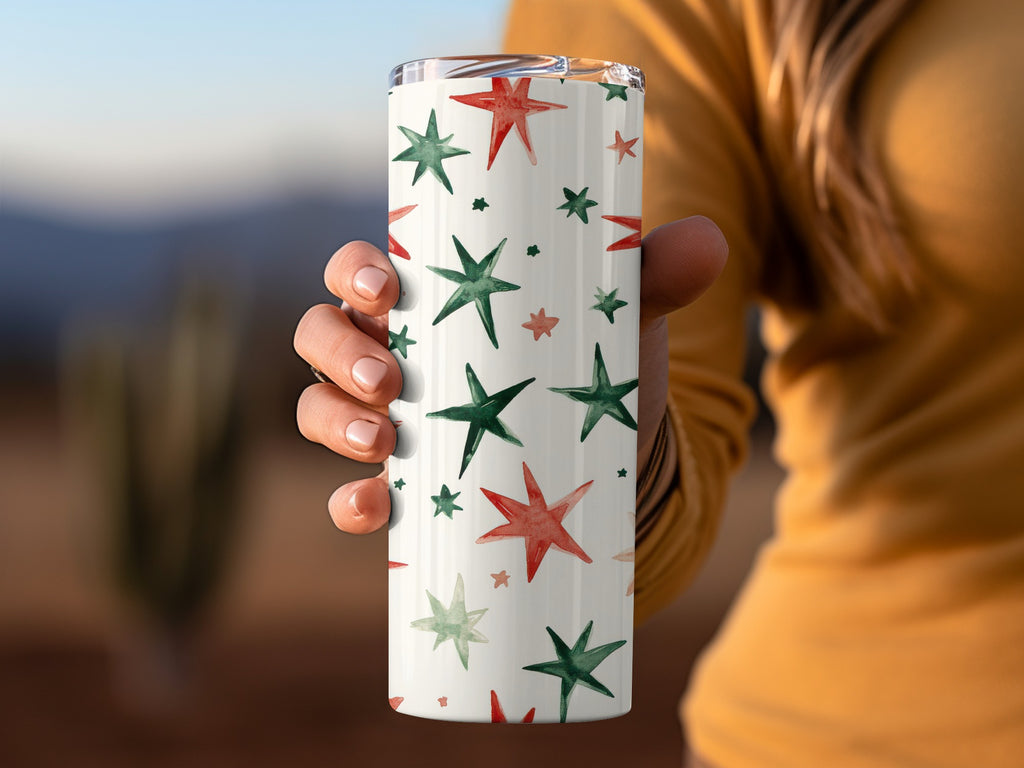 Red and Green Stars Seamless Pattern Christmas Watercolor - Moore and Mountain