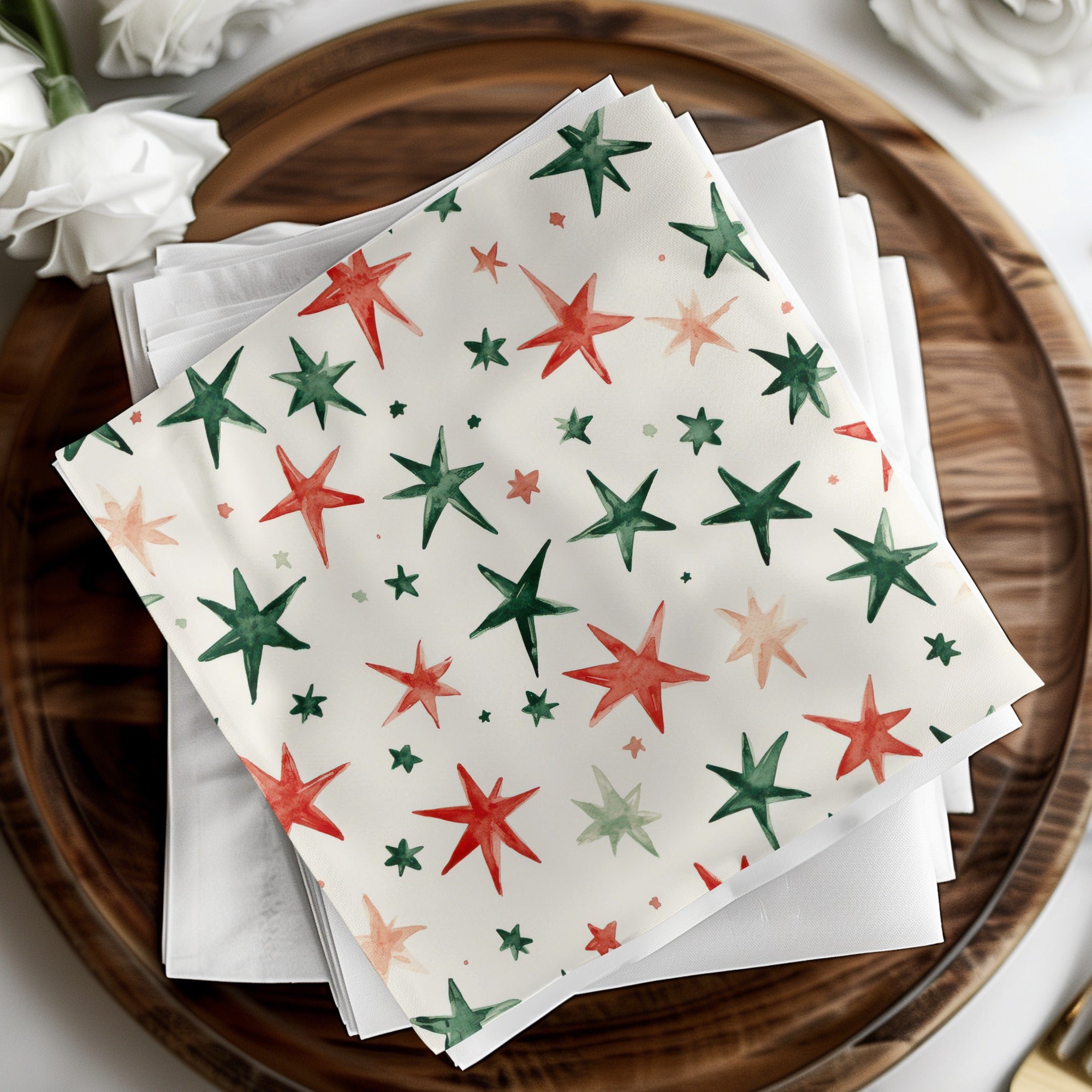 Red and Green Stars Seamless Pattern Christmas Watercolor - Moore and Mountain