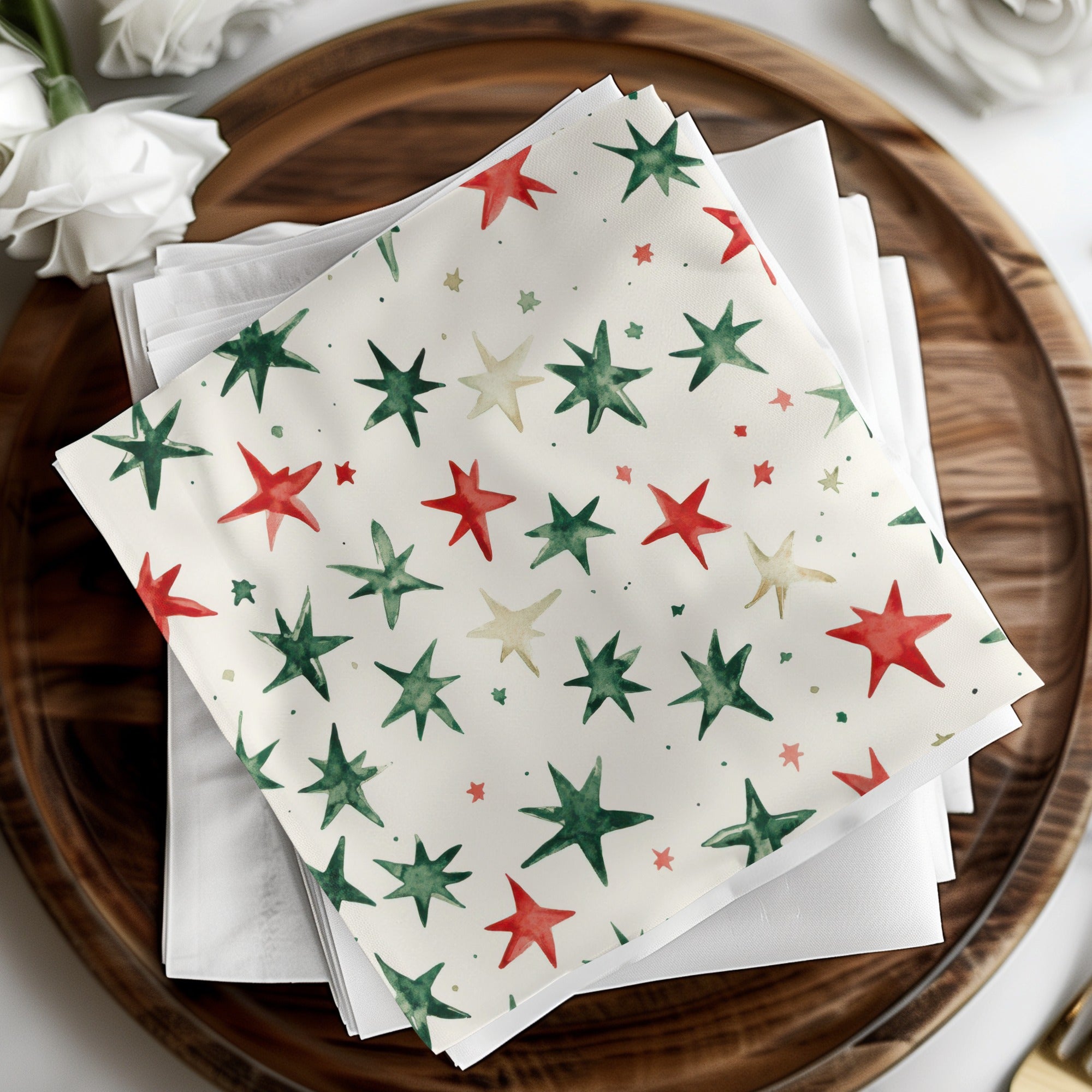 Red and Green Stars Seamless Pattern Christmas Watercolor - Moore and Mountain