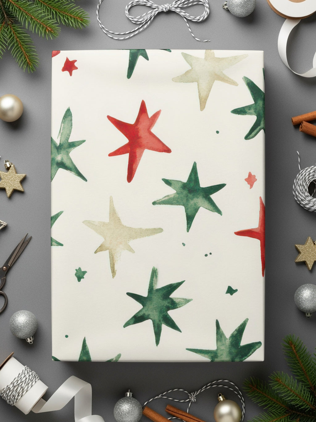 Red and Green Stars Seamless Pattern Christmas Watercolor - Moore and Mountain