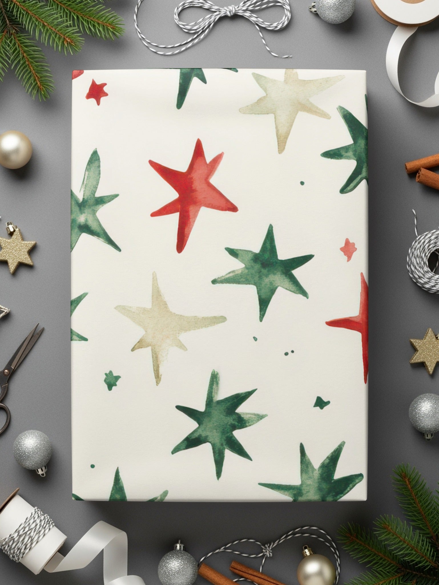 Red and Green Stars Seamless Pattern Christmas Watercolor - Moore and Mountain