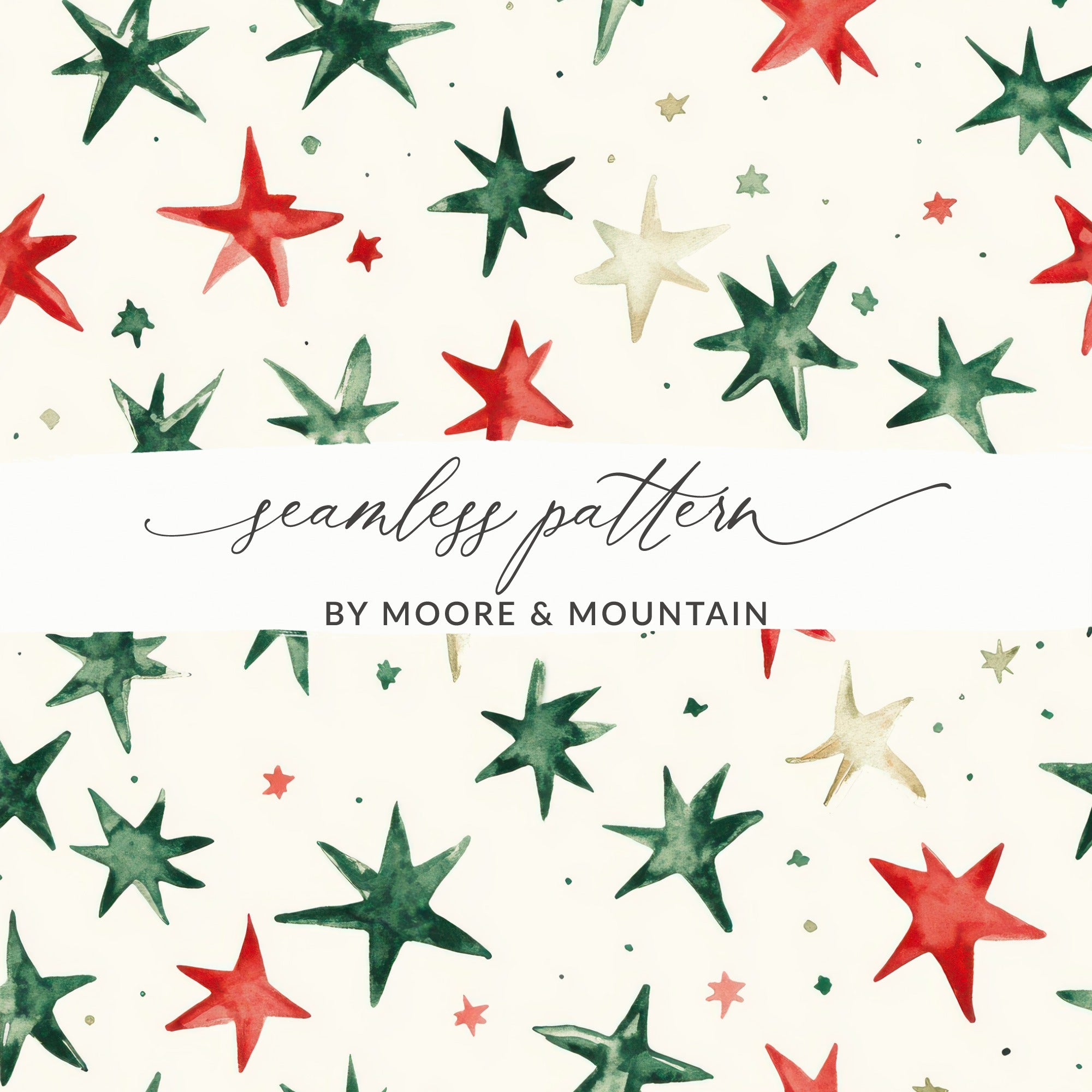 Red and Green Stars Seamless Pattern Christmas Watercolor - Moore and Mountain
