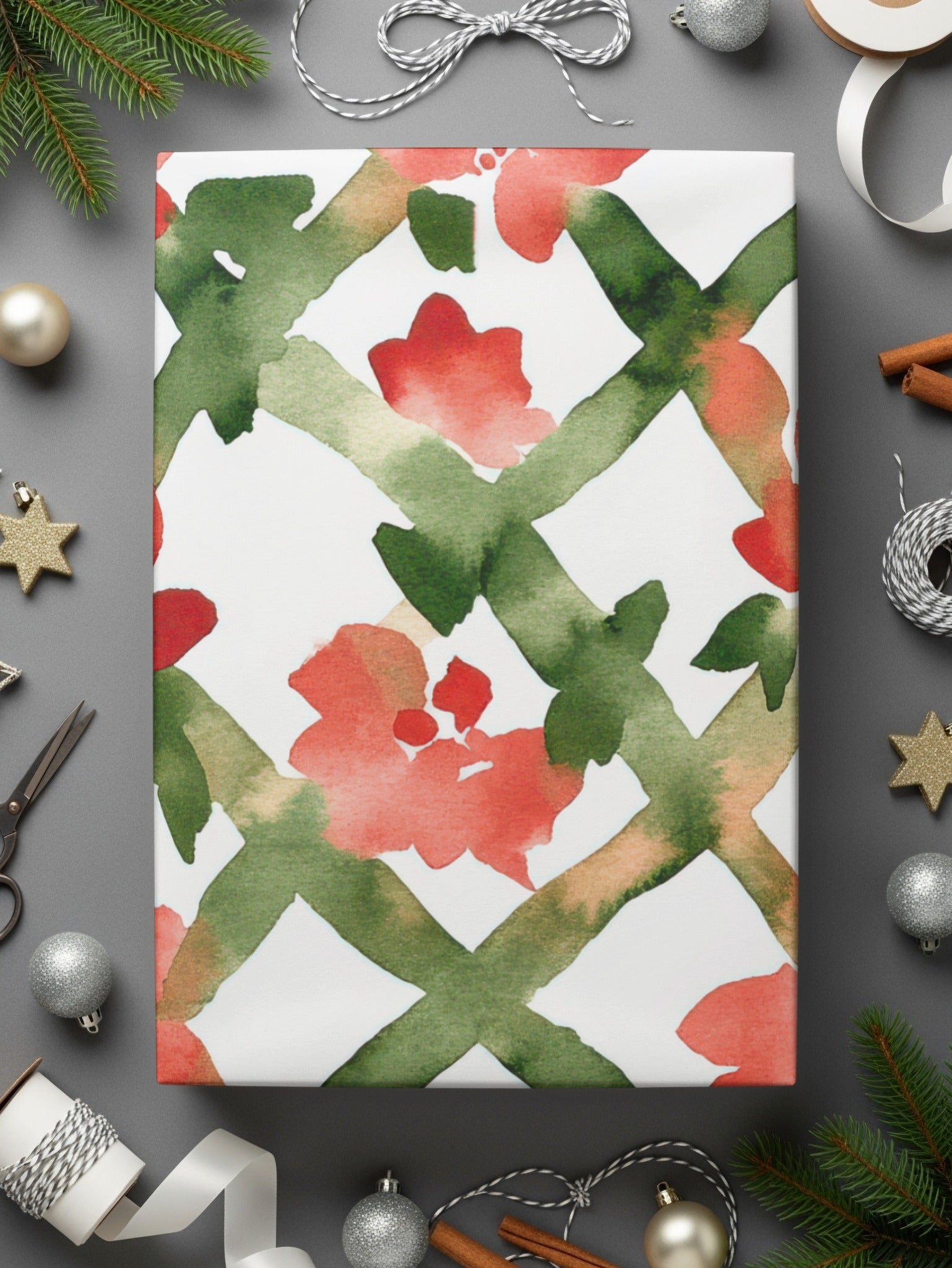 Red and Green Watercolor Seamless Pattern Christmas Digital - Moore and Mountain