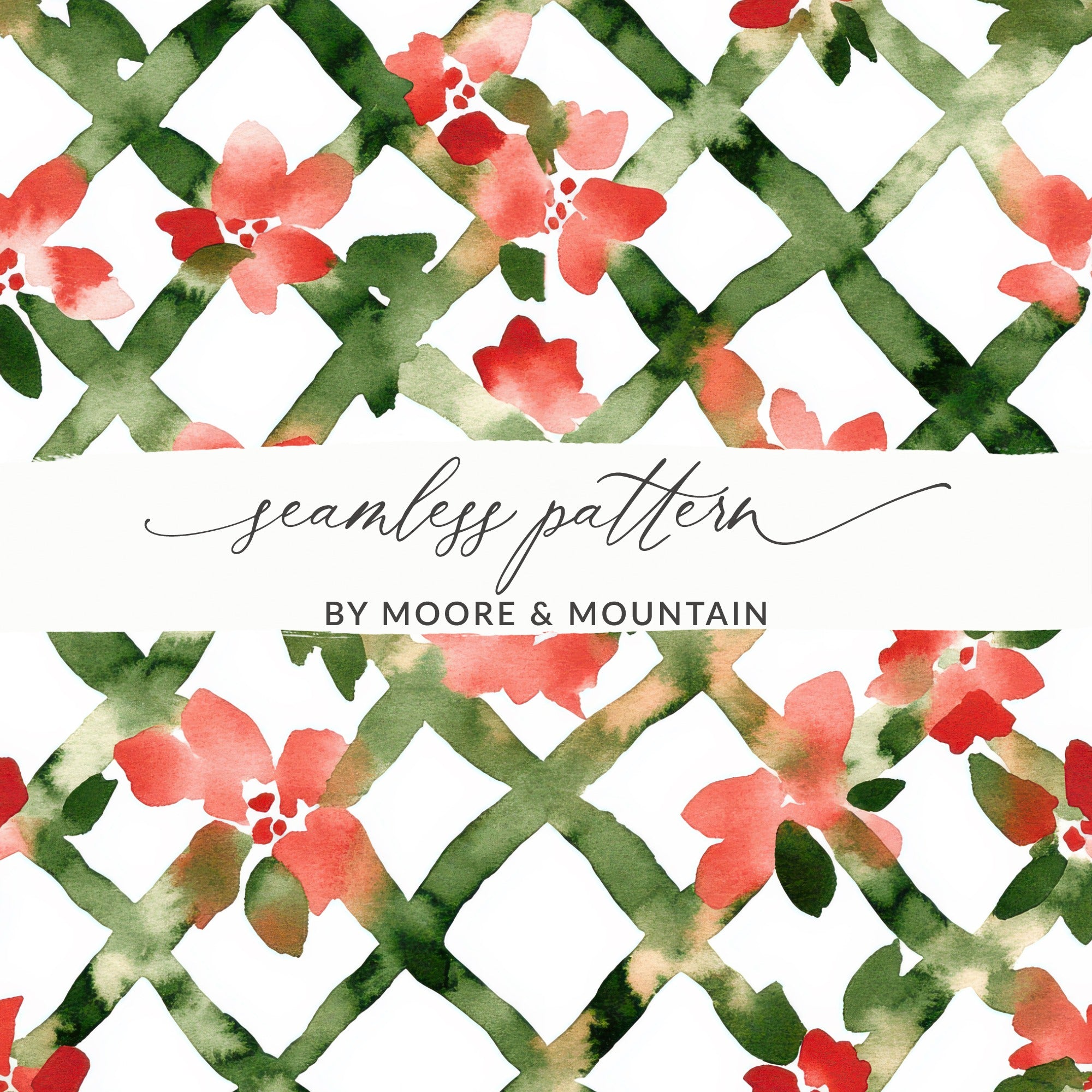 Red and Green Watercolor Seamless Pattern Christmas Digital - Moore and Mountain