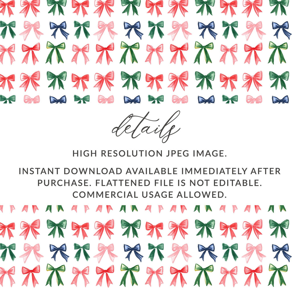 Red and Green and Pink Christmas Bows Holiday Bows a Festive Watercolor Pattern Digital - Moore and Mountain