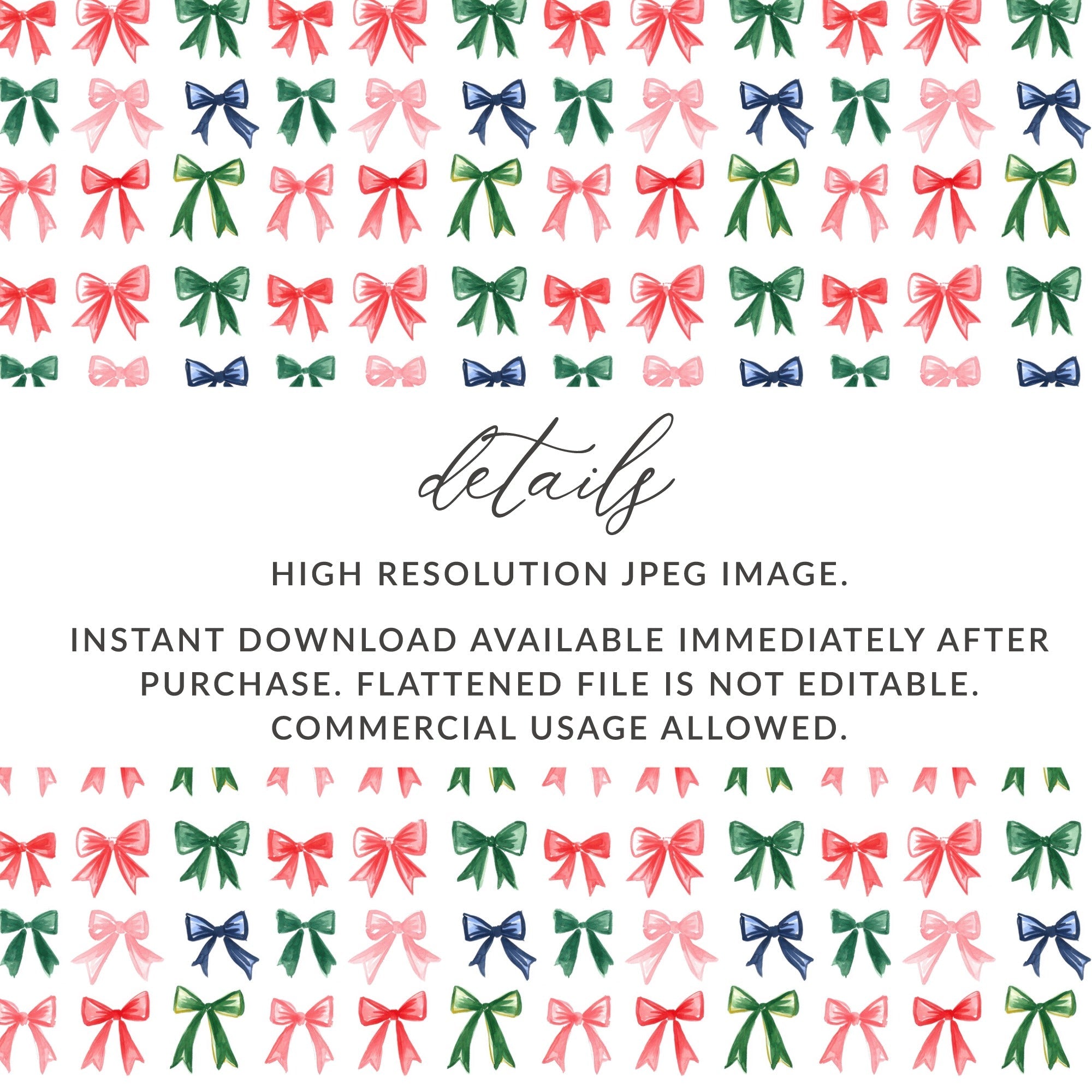 Red and Green and Pink Christmas Bows Holiday Bows a Festive Watercolor Pattern Digital - Moore and Mountain
