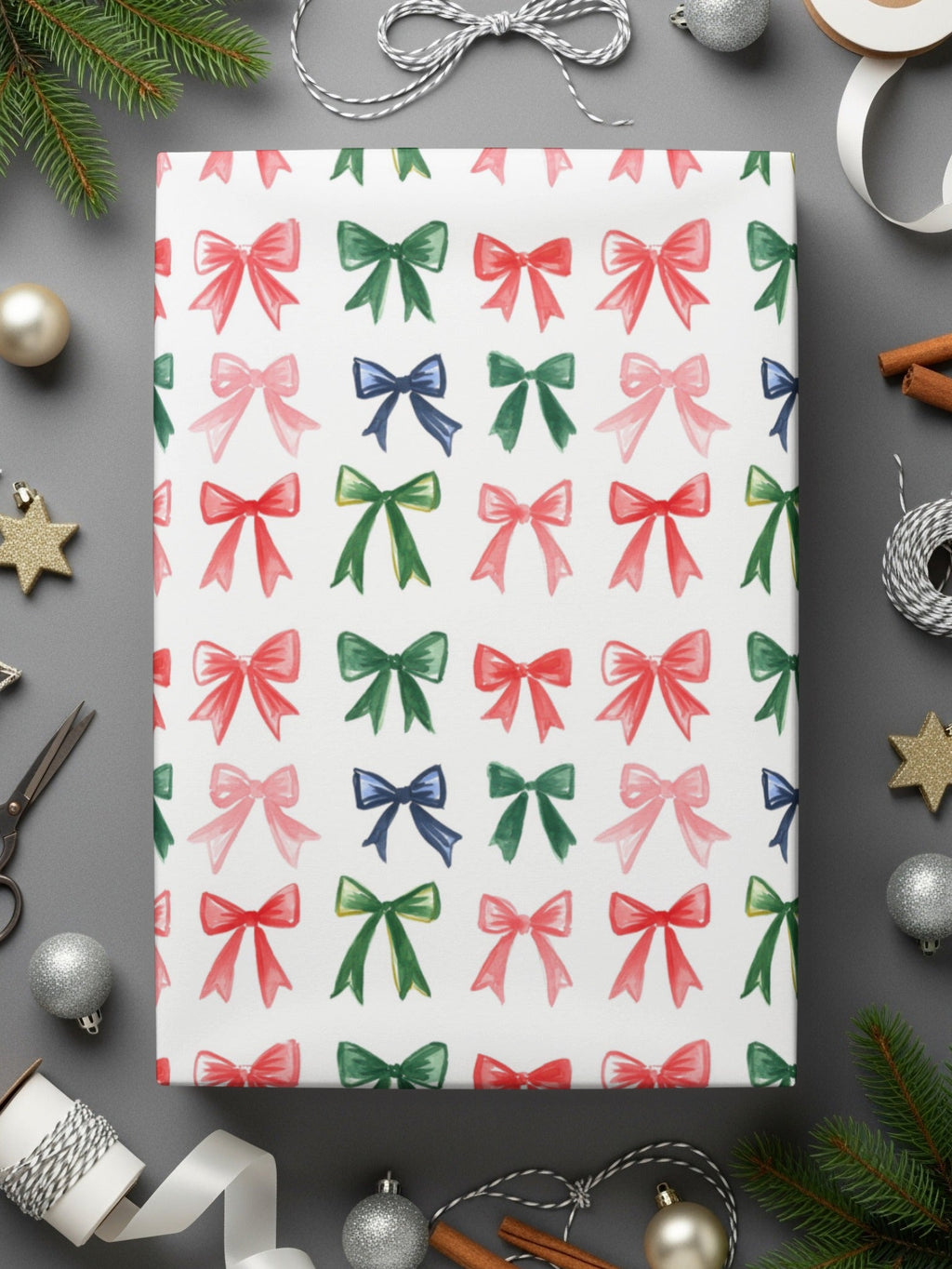 Red and Green and Pink Christmas Bows Holiday Bows a Festive Watercolor Pattern Digital - Moore and Mountain