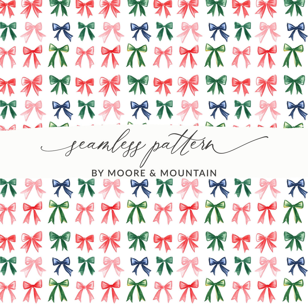 Red and Green and Pink Christmas Bows Holiday Bows a Festive Watercolor Pattern Digital - Moore and Mountain