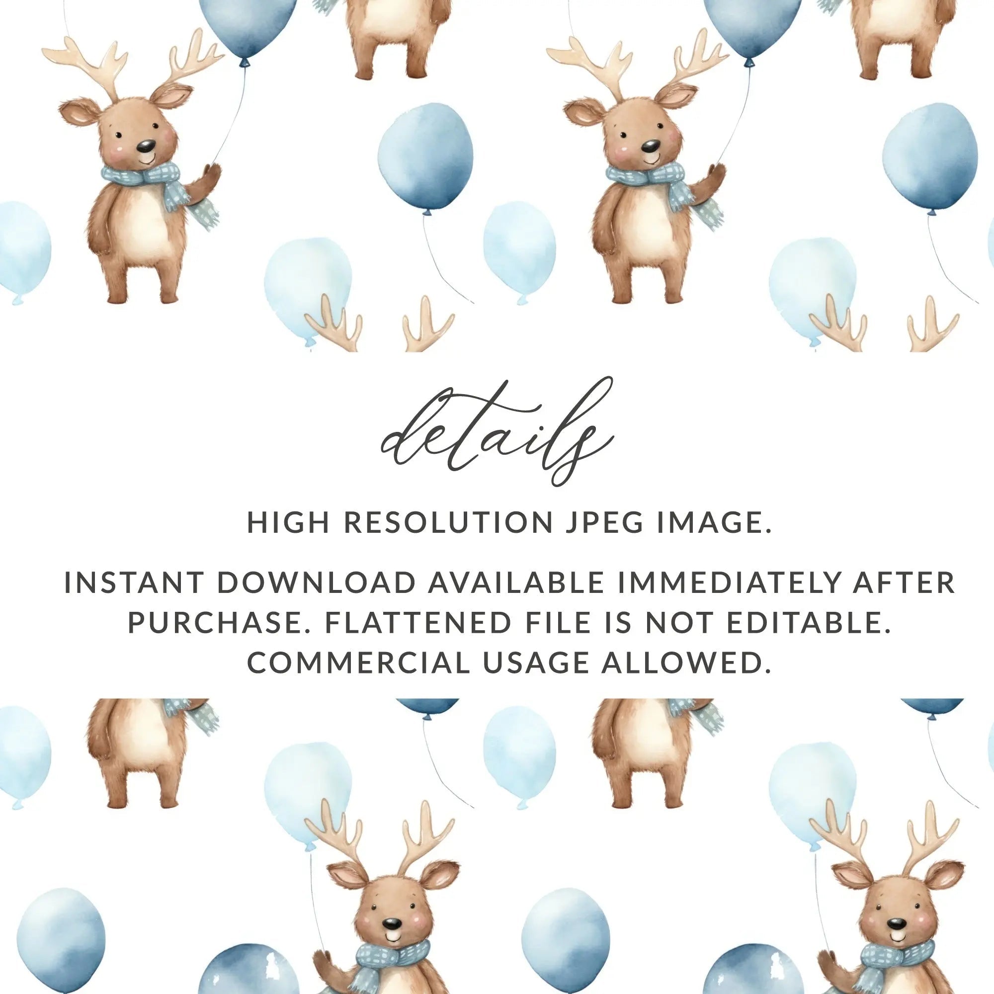 Reindeer Balloon Digital Paper, Seamless Pattern JPG, Cute Animal Print, Baby Nursery Decor, Scrapbooking Paper, Digital Download - Moore and Mountain