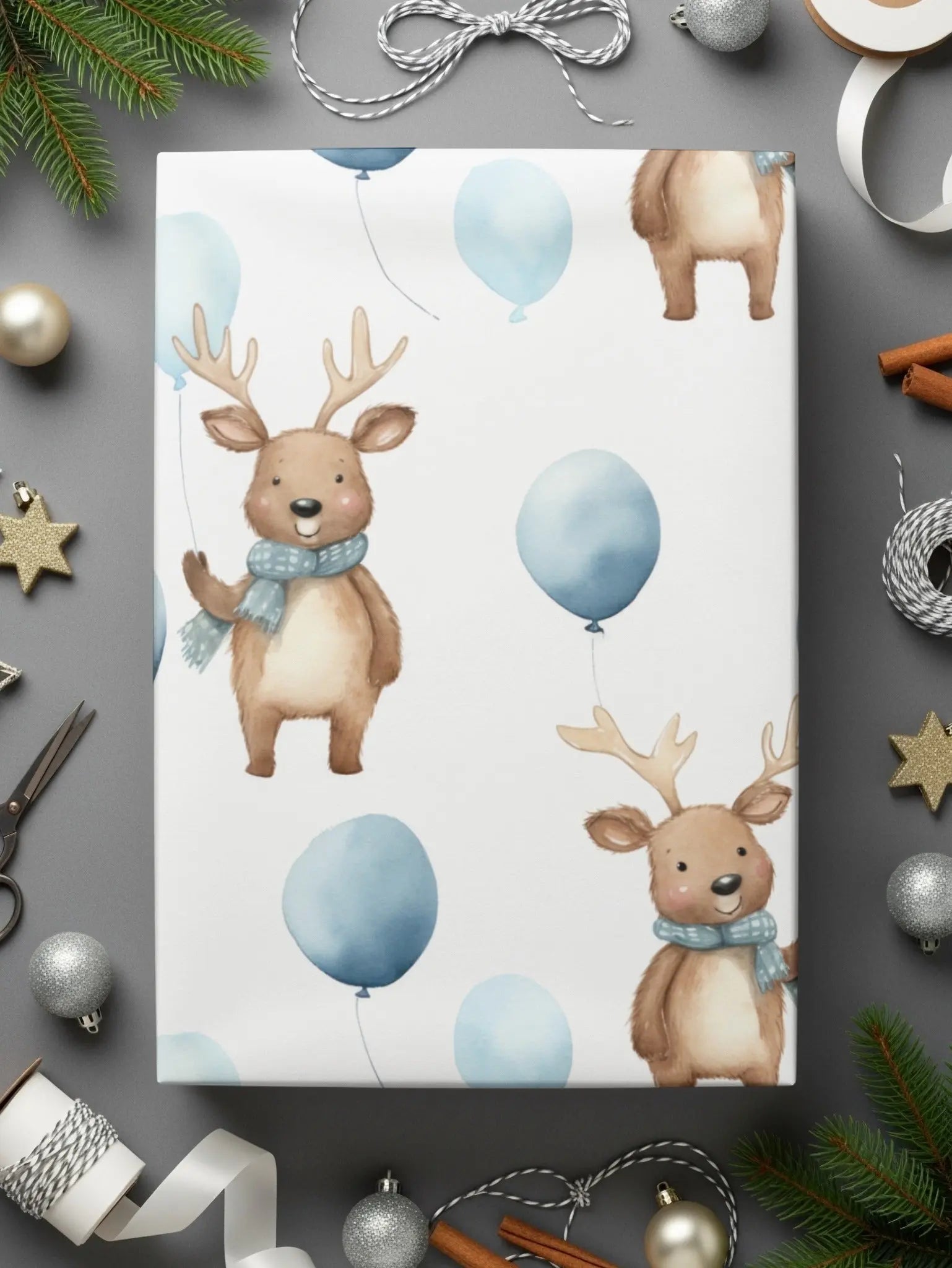 Reindeer Balloon Digital Paper, Seamless Pattern JPG, Cute Animal Print, Baby Nursery Decor, Scrapbooking Paper, Digital Download - Moore and Mountain