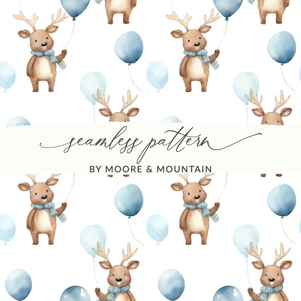 Reindeer Balloon Digital Paper, Seamless Pattern JPG, Cute Animal Print, Baby Nursery Decor, Scrapbooking Paper, Digital Download - Moore and Mountain