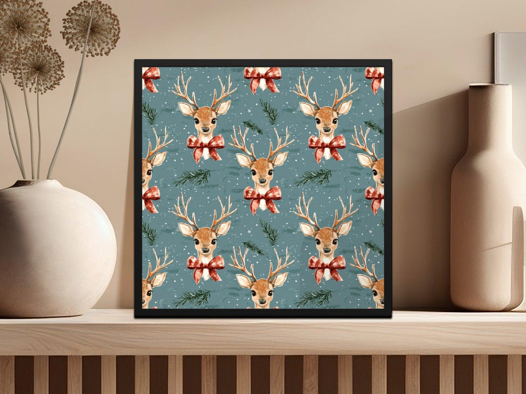 Reindeer Digital Seamless Pattern, Christmas Digital Paper, Deer with Bow, Holiday Fabric Design, Watercolor Christmas Pattern Digital - Moore and Mountain
