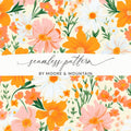 Retro Orange and Pink Bold Blooms Floral Background for POD Commercial Use - Moore and Mountain