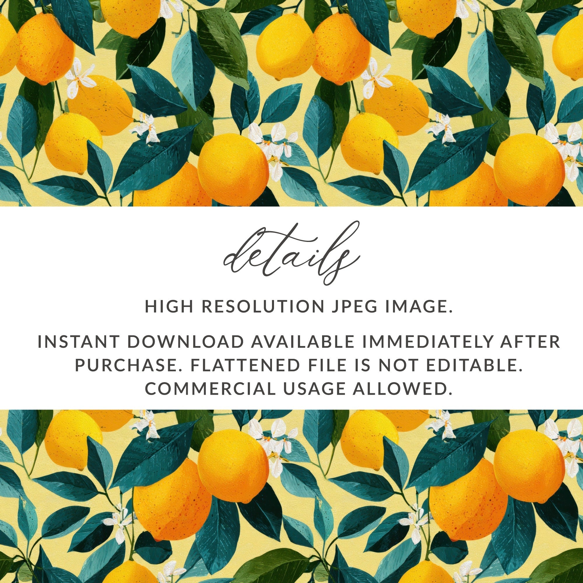Ripe Lemons with Leaves and Blossoms Floral Pattern Digital - Moore and Mountain