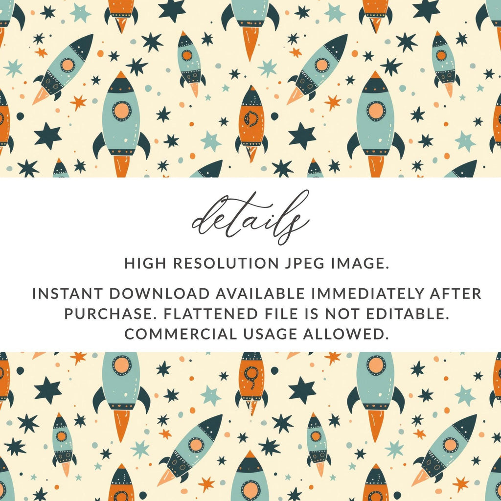 Rocket Star Seamless Pattern, Space Digital Paper, Nursery Printable Art, Cute Kids Fabric Design, Scrapbooking Download - Moore and Mountain