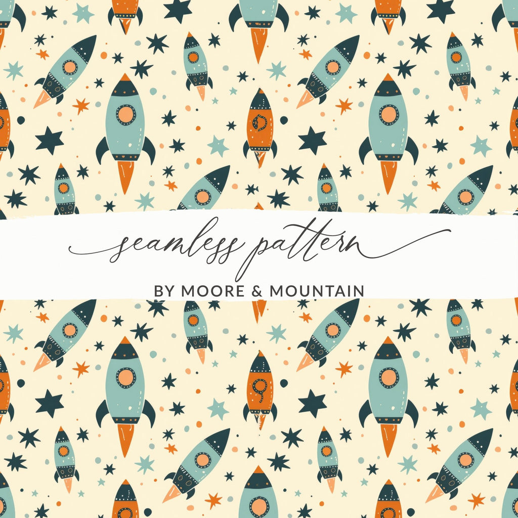 Rocket Star Seamless Pattern, Space Digital Paper, Nursery Printable Art, Cute Kids Fabric Design, Scrapbooking Download - Moore and Mountain