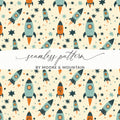 Rocket Star Seamless Pattern, Space Digital Paper, Nursery Printable Art, Cute Kids Fabric Design, Scrapbooking Download - Moore and Mountain