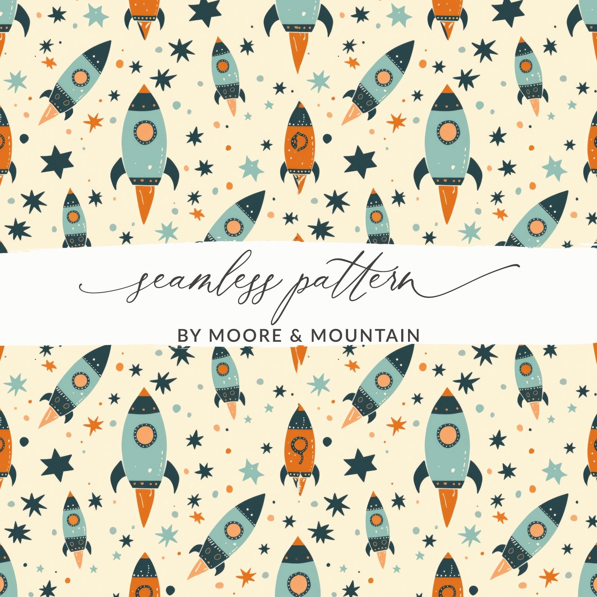Rocket Star Seamless Pattern, Space Digital Paper, Nursery Printable Art, Cute Kids Fabric Design, Scrapbooking Download - Moore and Mountain