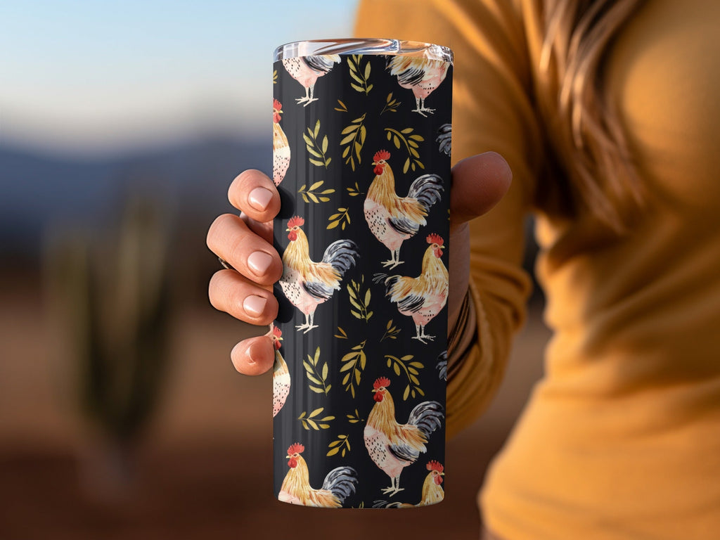 Rooster Golden Leaves Seamless Pattern on Black Digital, Seamless Rooster Pattern - Moore and Mountain