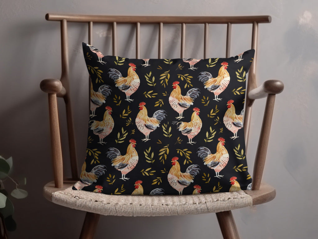 Rooster Golden Leaves Seamless Pattern on Black Digital, Seamless Rooster Pattern - Moore and Mountain
