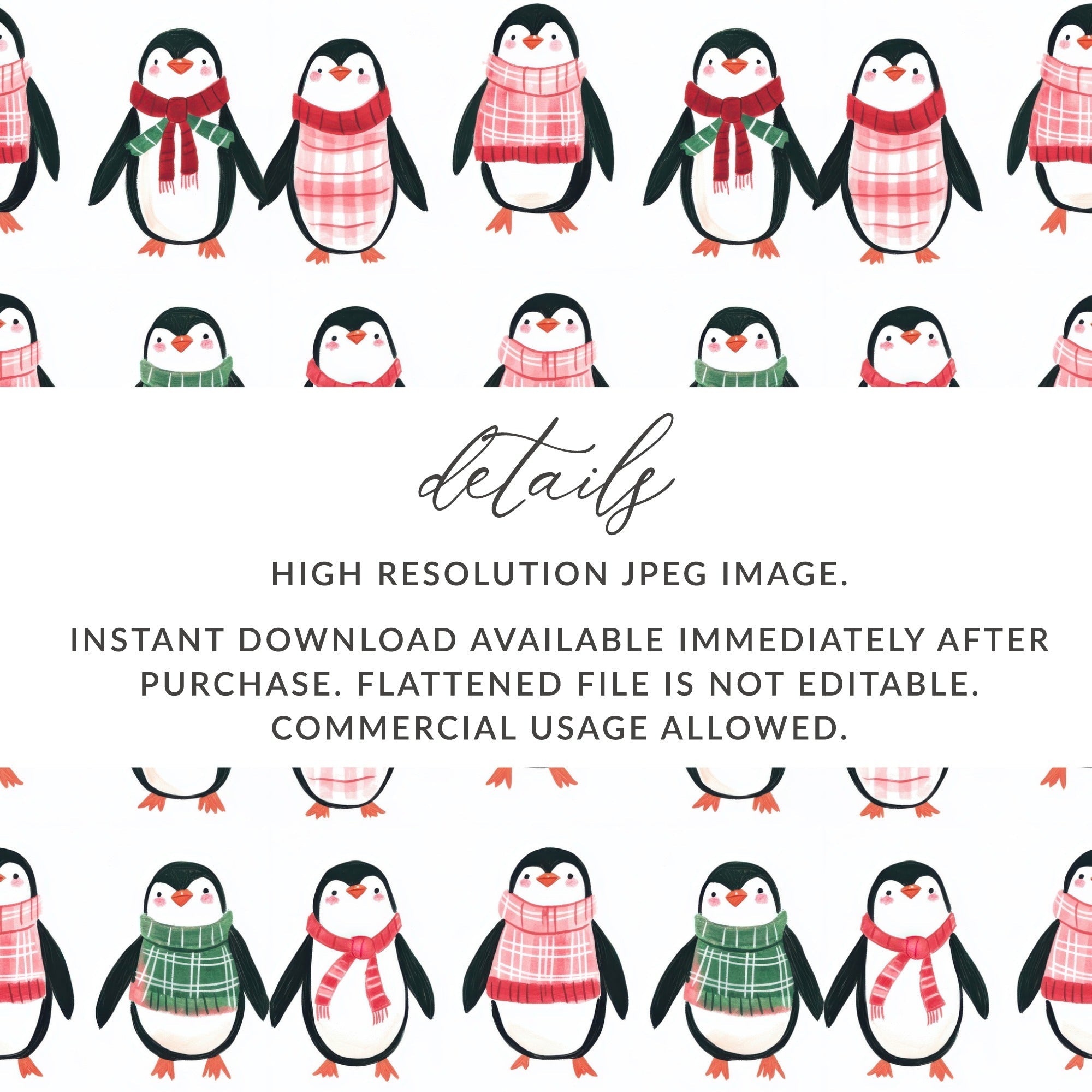 Row Penguins In Scarves Pattern Fun Animal Theme Digital - Moore and Mountain