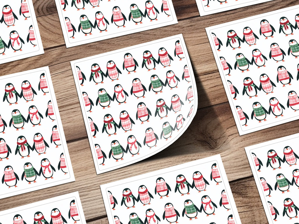 Row Penguins In Scarves Pattern Fun Animal Theme Digital - Moore and Mountain