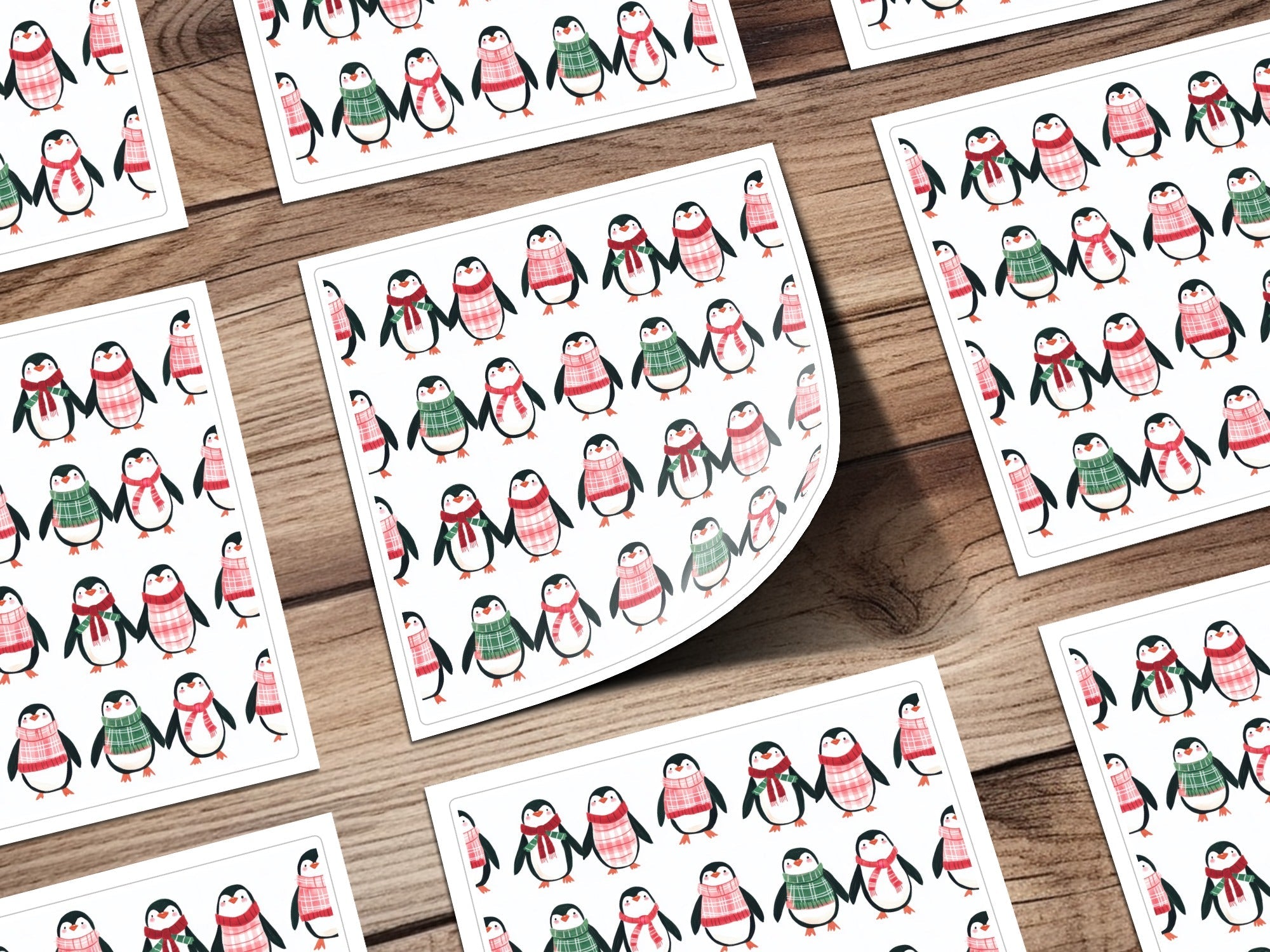 Row Penguins In Scarves Pattern Fun Animal Theme Digital - Moore and Mountain