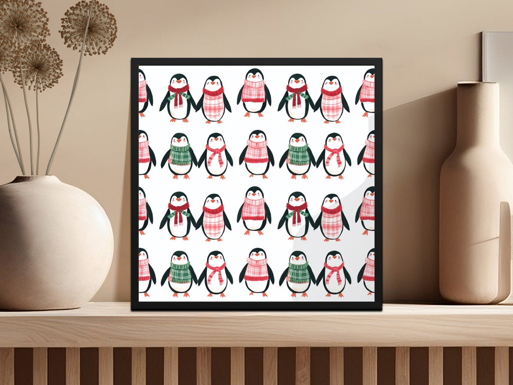 Row Penguins In Scarves Pattern Fun Animal Theme Digital - Moore and Mountain