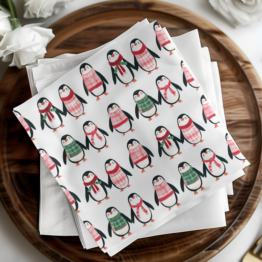 Row Penguins In Scarves Pattern Fun Animal Theme Digital - Moore and Mountain