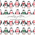 Row Penguins In Scarves Pattern Fun Animal Theme Digital - Moore and Mountain
