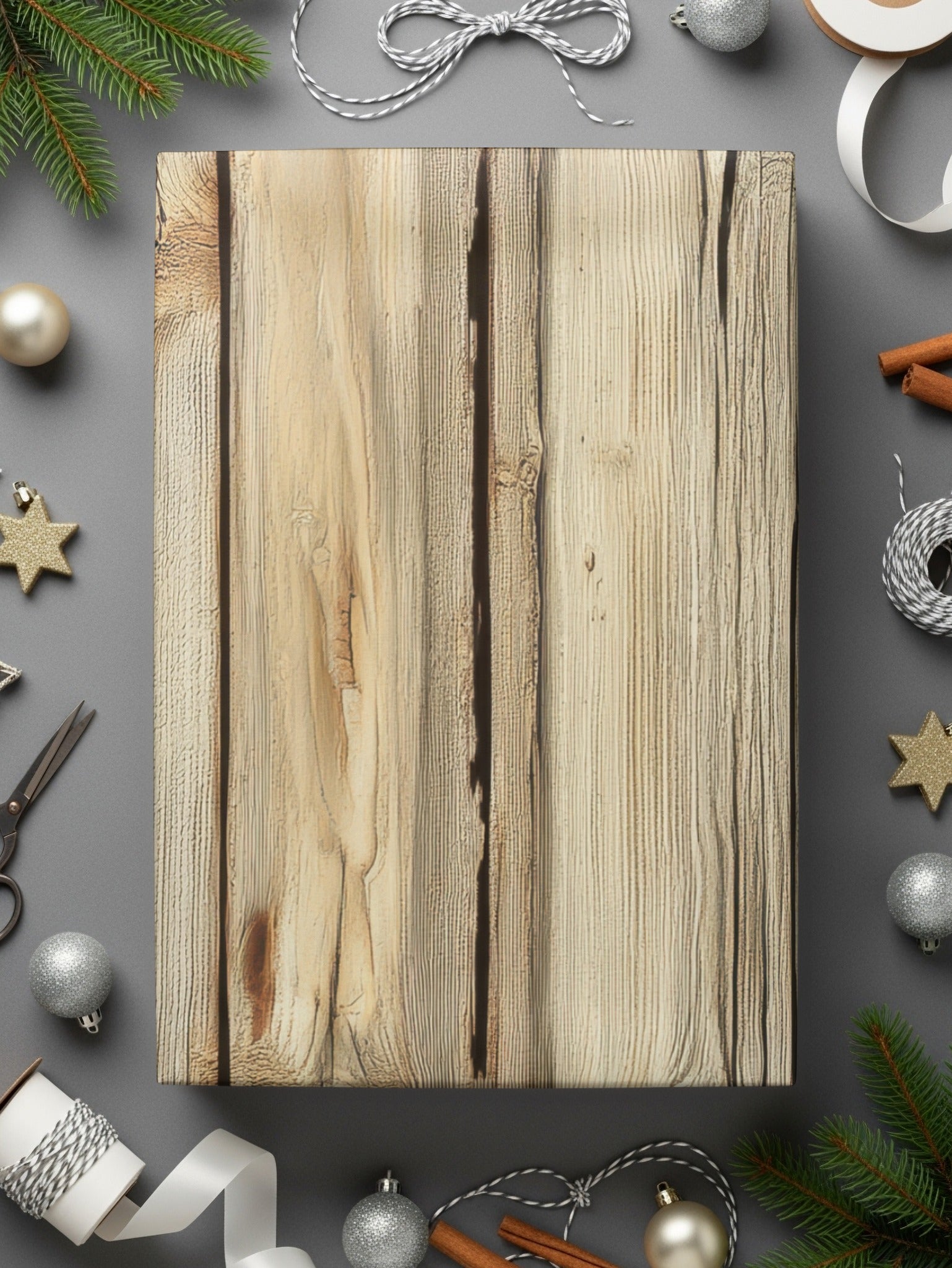 Rustic Wooden Slats Design Holiday Gift Wrapping Paper