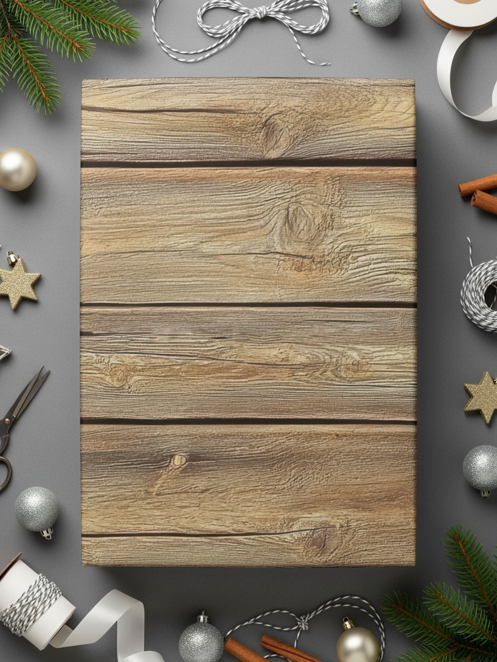 Rustic Holiday Gift Wrapping with Christmas Decorations