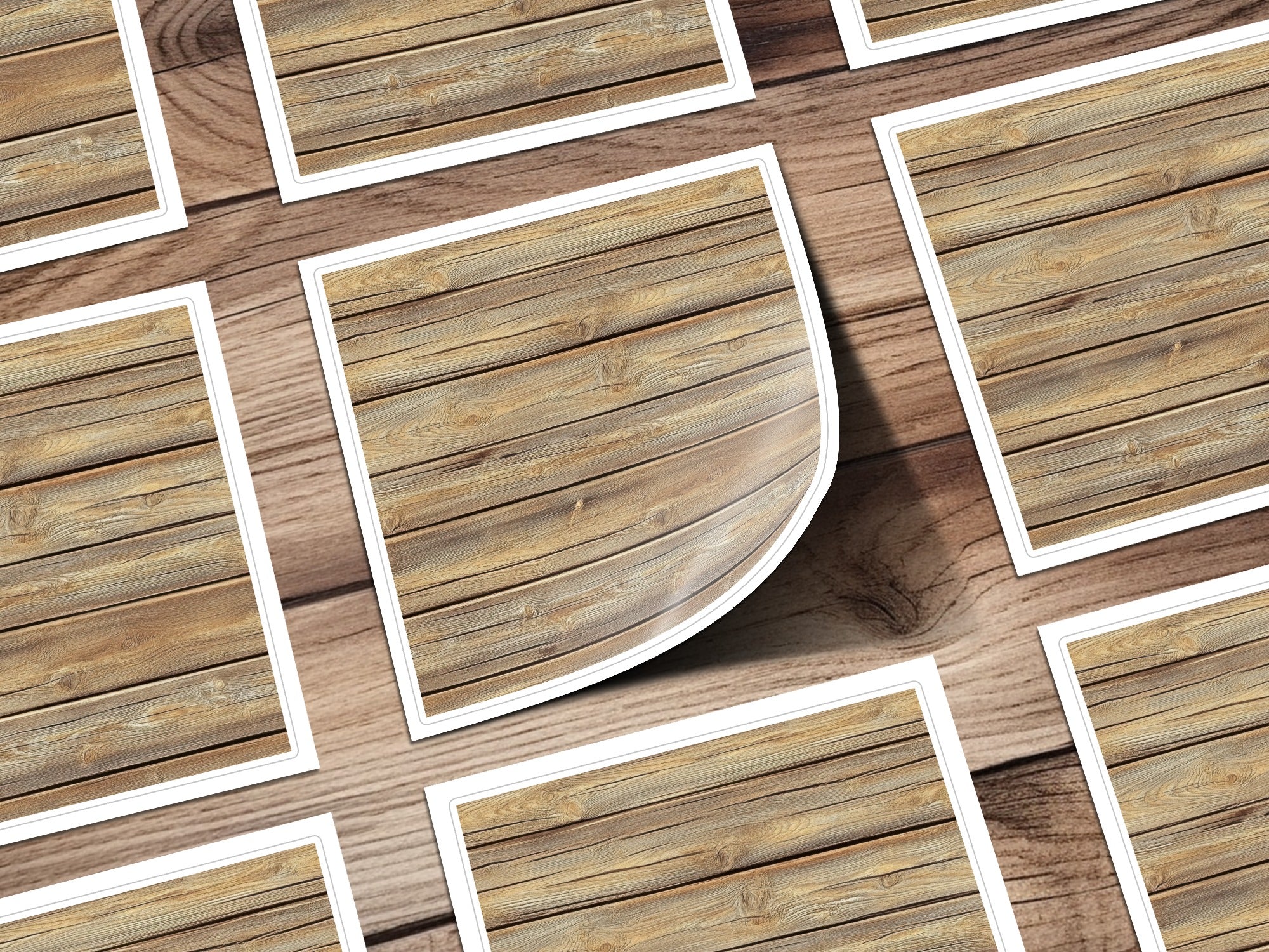 Wooden Planks Design Square Stickers Durable Stickers