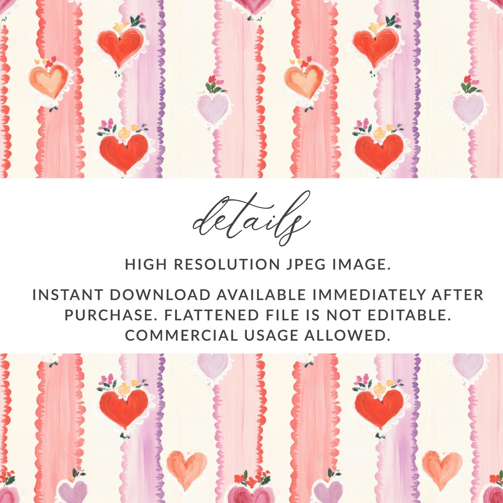 Sacred Heart Digital Paper, Floral Heart Pattern, Seamless Valentine Paper, Valentine Digital Paper, Striped Heart Scrapbook Paper - Moore and Mountain