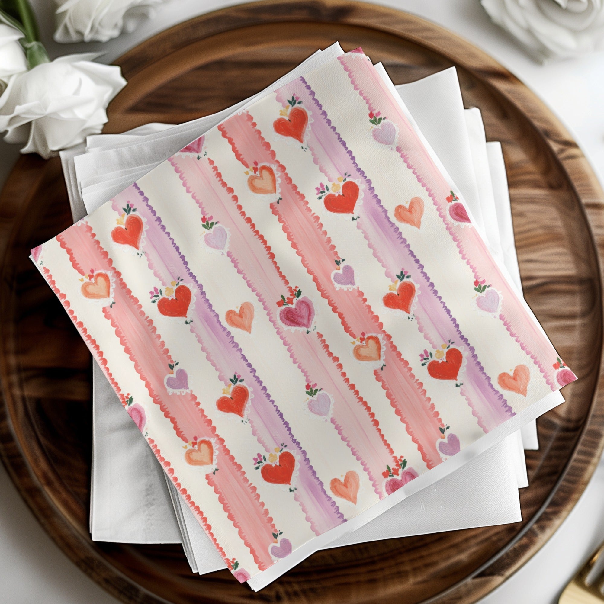 Sacred Heart Digital Paper, Floral Heart Pattern, Seamless Valentine Paper, Valentine Digital Paper, Striped Heart Scrapbook Paper - Moore and Mountain