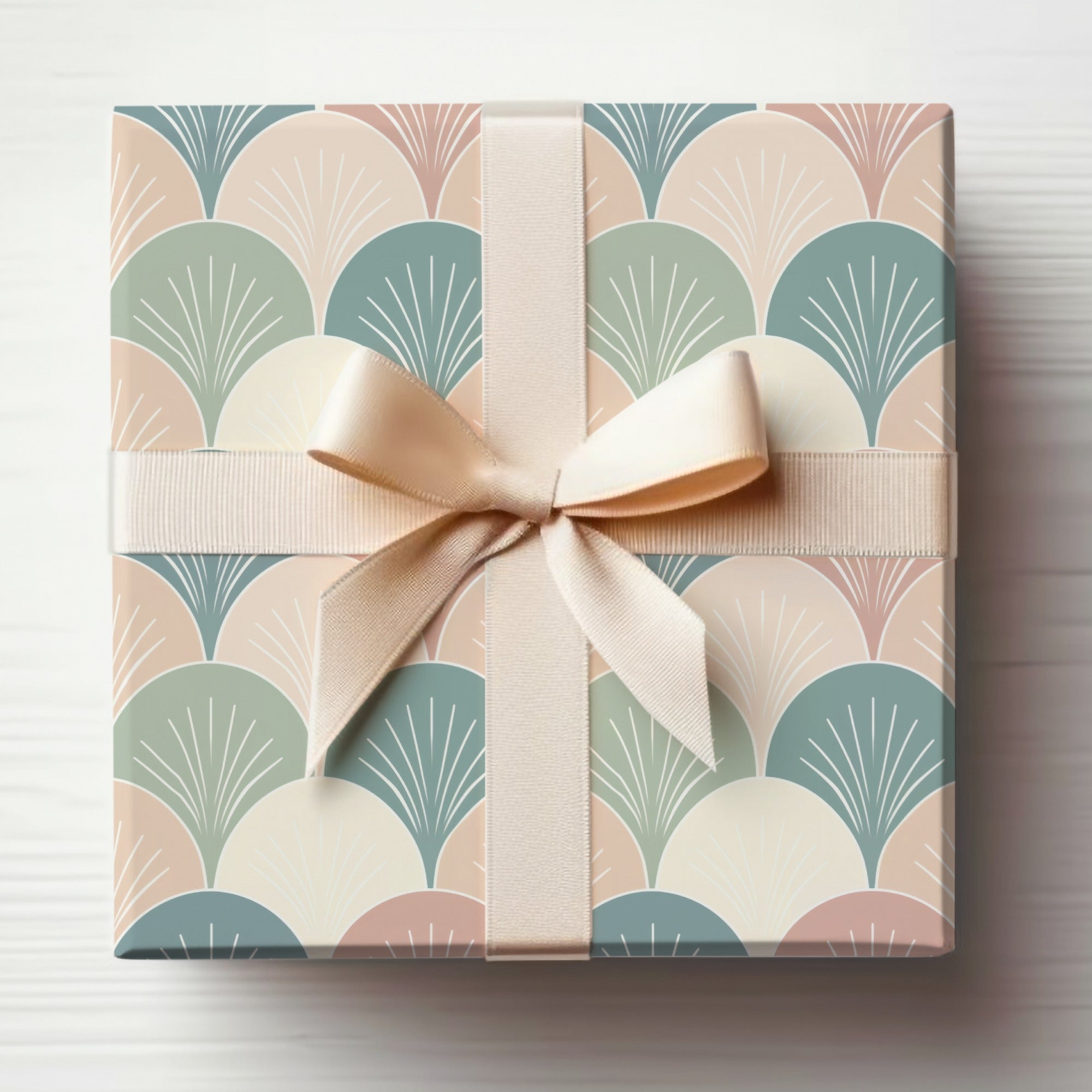 Art Deco Pattern Gift Box with Cream Ribbon
