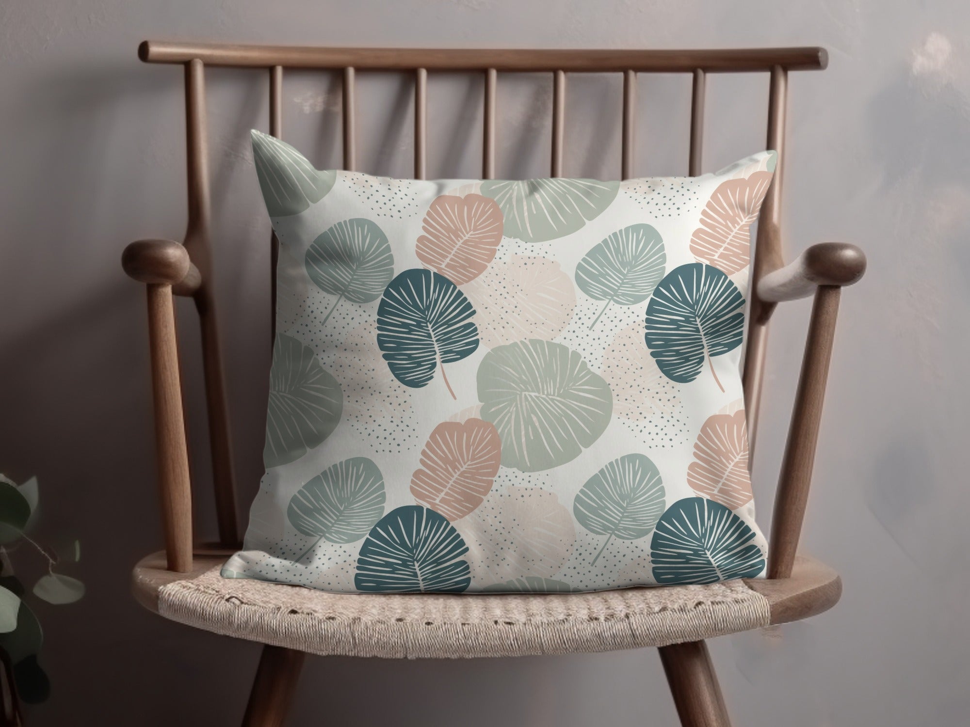 Decorative Cushion with Pastel Leaf Print Pillow