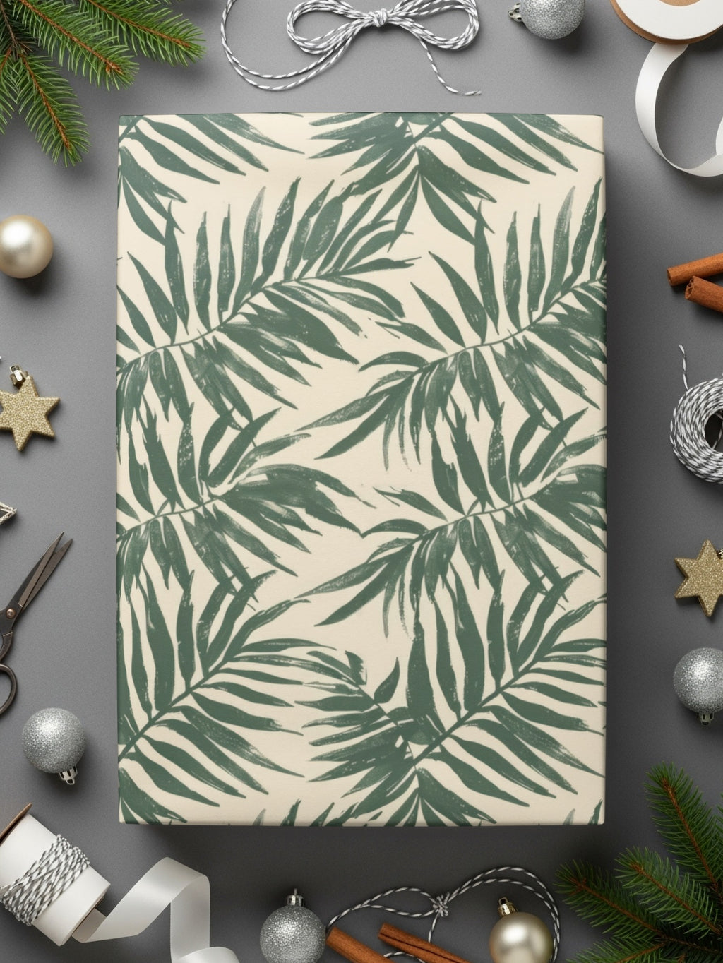 Tropical Green Leaf Patterned Wrapping Paper for Holidays