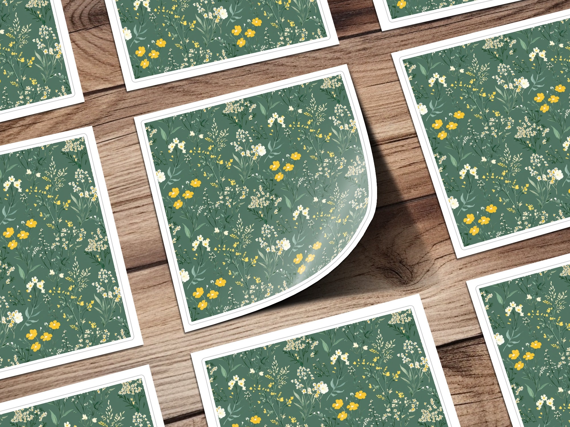 Floral Patterned Green and Yellow Sticker Sheet